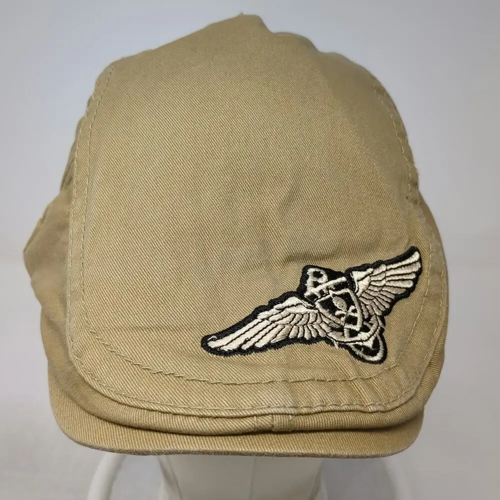 KB Ethos Newsboy Cap Brown One Size Wings Patch Anchor Skull Hat Slideback Twill